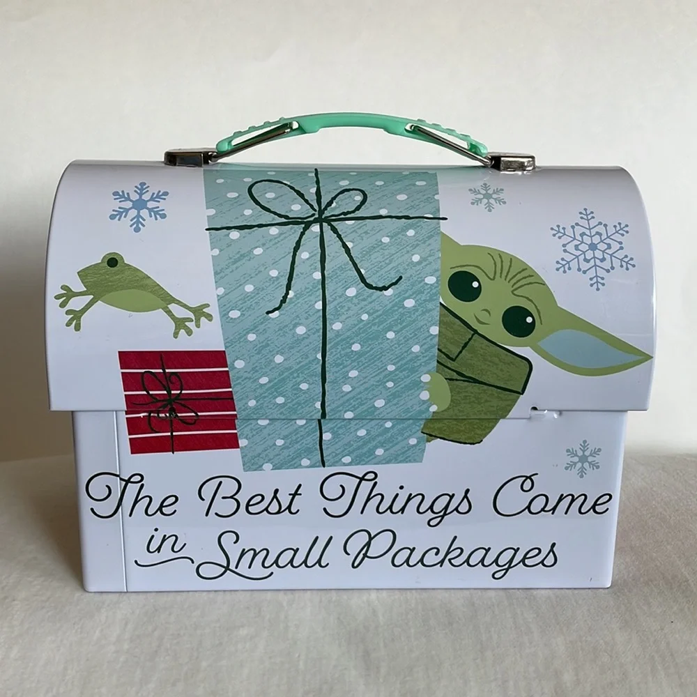 Baby Yoda Holiday tin. Lunch box, accessory holder, purse etc.